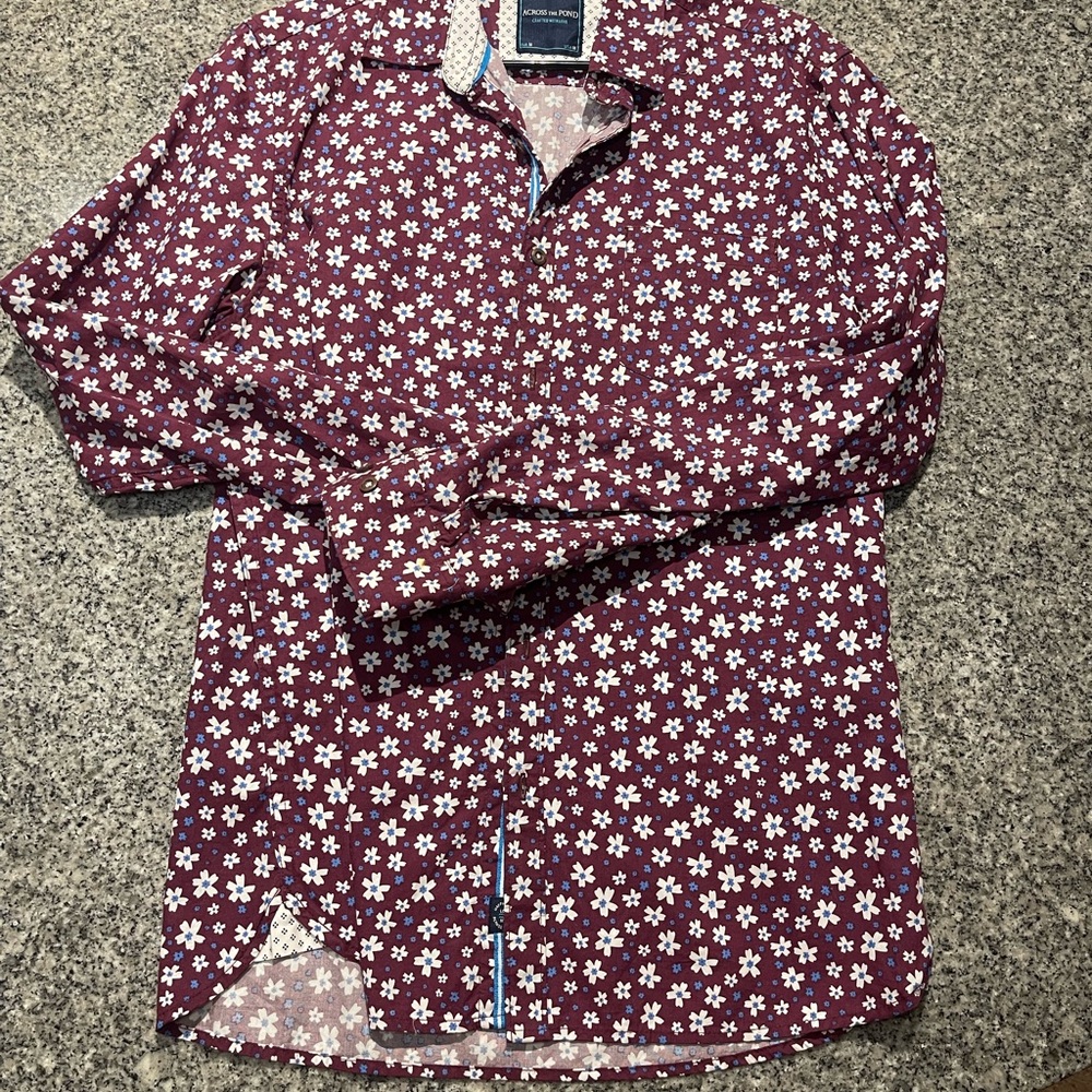 Across the Pond Floral Shirt in Maroon and White